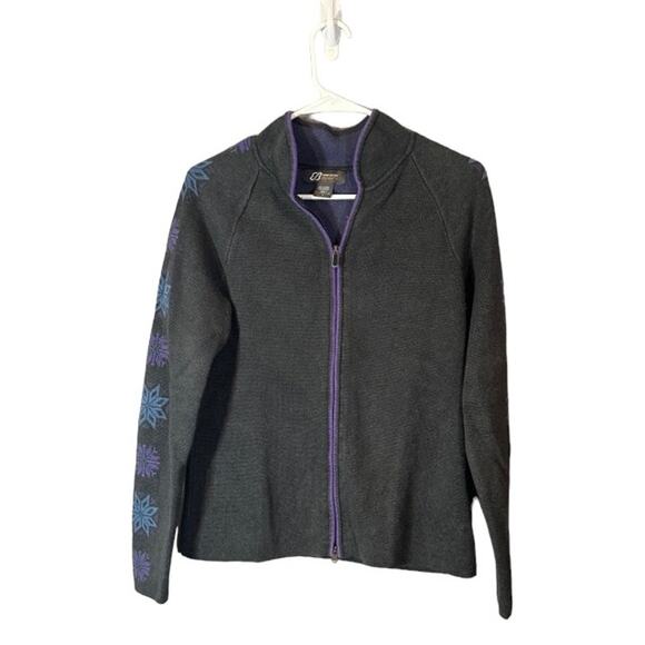 Eddie Bauer Sport Black Snowflake Detail Cotton Blend Full Zip Jacket Women Sz M - Picture 1 of 7